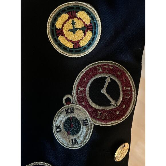 VTG 1992 Escada Clock Patch Gold Buttons Embroidered Black Wool Blazer 38 US 6 - Picture 6 of 7